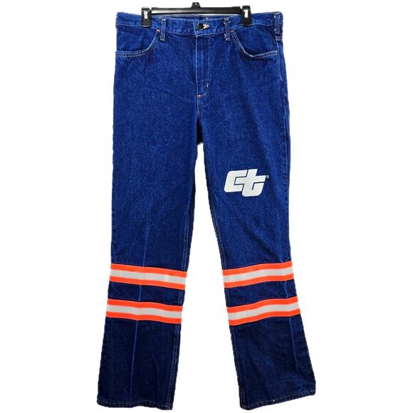 Vintage Calpia Caltrans Jeans Made In USA Zipper Fly Snap Reflective Size 36x32 - Picture 1 of 13